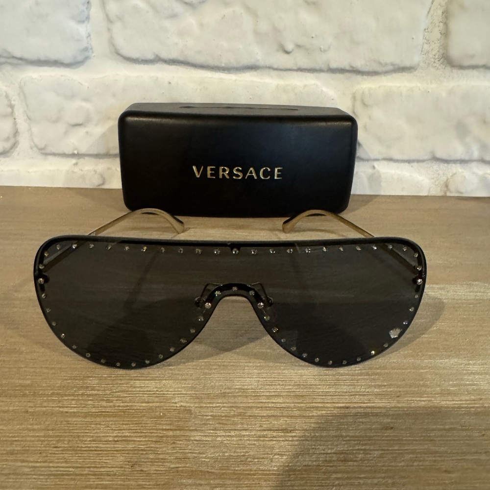 Versace Black Aviator Shield Sunglasses